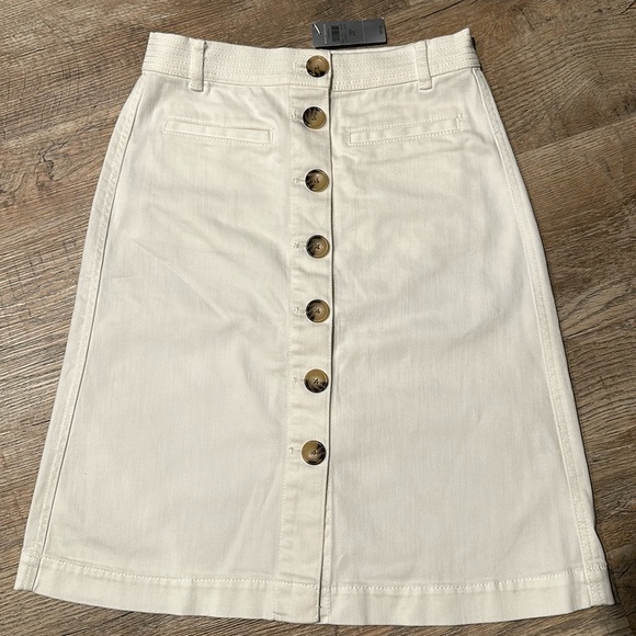 Ann Taylor - Petite Button Front Denim Skirt in White Wash - Picture 1 of 7